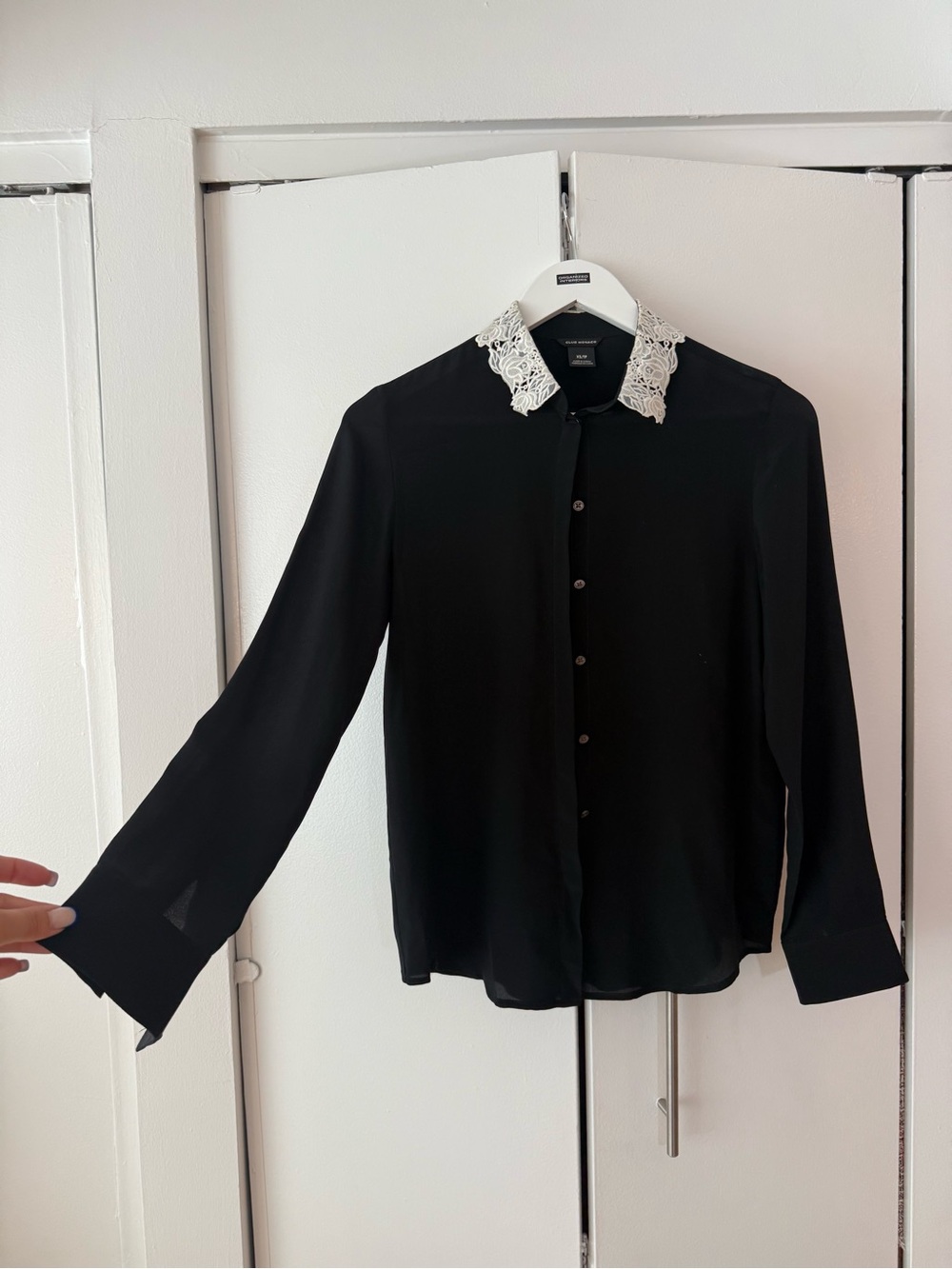Club Monaco Black Button-Front Shirt with White Lace Collar
